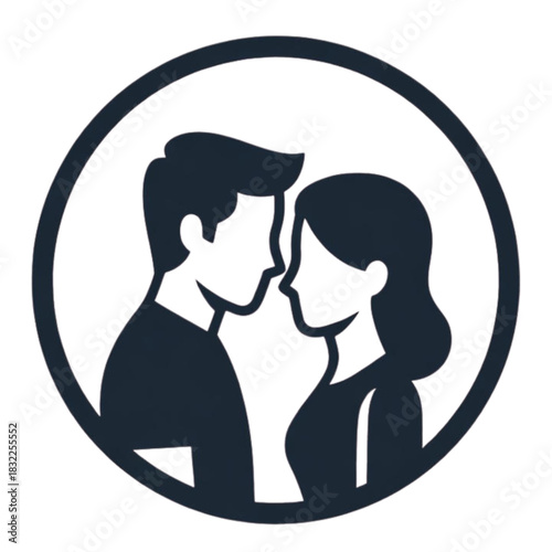 Iconic silhouette of a couple sharing an intimate moment within a circle.
