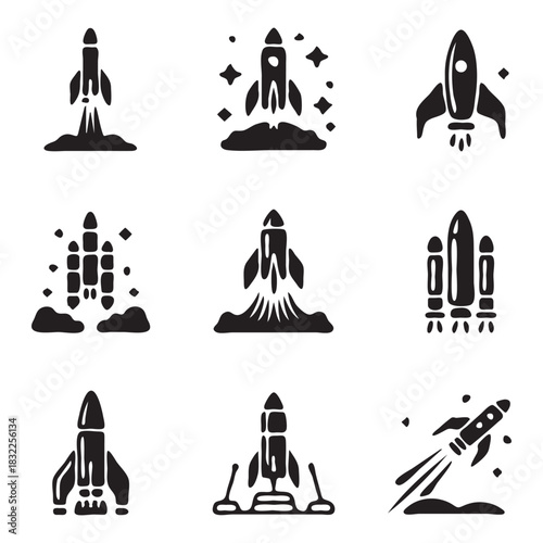 Collection of Rocket Launch Icons Keywords: rocket, spaceship, space, launch, shuttle