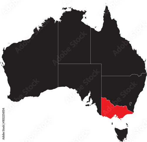 Victoria Region on Map of Australia Editable Vector