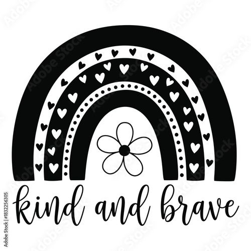 Black and white rainbow with hearts and flower illustration for positive affirmation