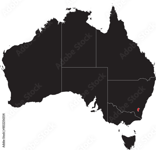 Australian Capital Territory Region on Map of Australia Editable Vector