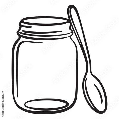 Outline of a Mason Jar with a Spoon Keywords: jar, mason jar, glass, container, food