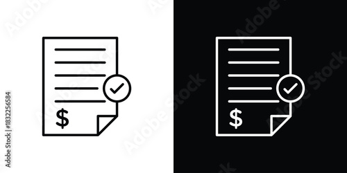 Bill paid icon line drawing clipart symbol. Vector illustration
