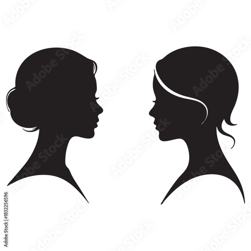 Silhouette Profiles of Two Women Facing Each Other Keywords: silhouette, profile, woman, female