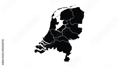 Netherlands map silhouette in black and white for design projects