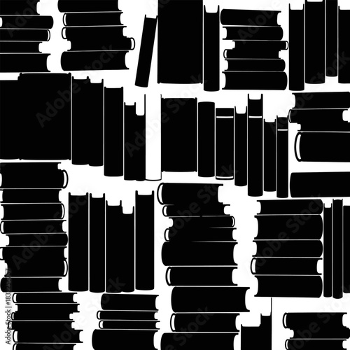 Black and white books illustration of stacked books for reading and education book cover design ideas