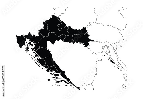 Outline map of croatia black silhouette on white background geographic illustration