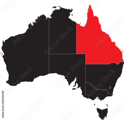 Queensland Region on Map of Australia Editable Vector