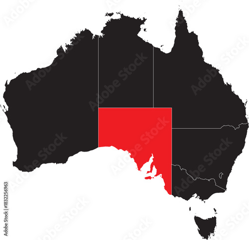 South Australia Region on Map of Australia Editable Vector