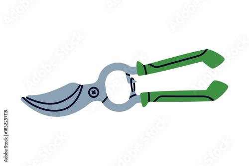 Pair of Scissors and Garden Pruner or Clipper as Hand-operated Shearing Tool Vector Illustration