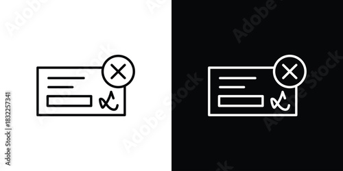Bounced check icon line drawing clipart symbol. Vector illustration