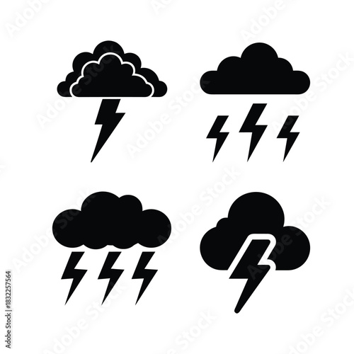 Thunderstorm Minimal Vector Icon Set Lightning Cloud Pack