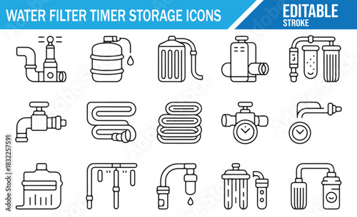 Drinking water purification and storage outline pictograms for utilities