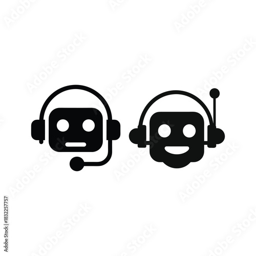 Chatbot Support Minimal Vector Icon Set Robot Headset