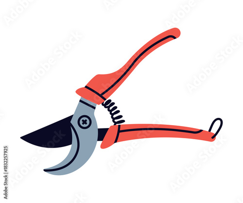 Pair of Scissors and Garden Pruner or Clipper as Hand-operated Shearing Tool Vector Illustration