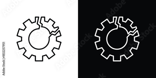 Broken gear icon line drawing clipart symbol. Vector illustration