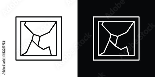 Broken window icon line drawing clipart symbol. Vector illustration