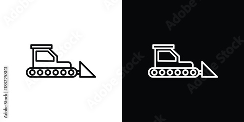 Bulldozer icon line drawing clipart symbol. Vector illustration