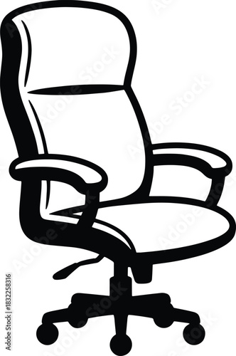 Black and white simple office chair illustration with wheels and armrests clipart furniture
