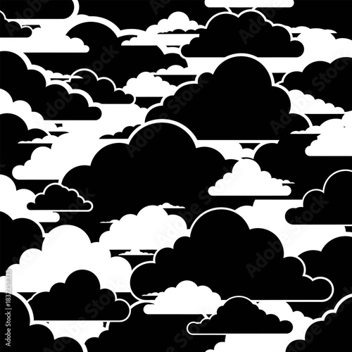Black and white cloud pattern seamless vector background sky weather graphic design cloudscape wallpaper design
