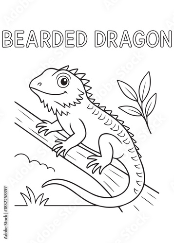 coloring book Bearded Dragon – a bearded dragon climbing a branch