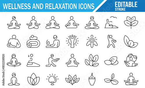 Spa and wellness therapy outline icons for lifestyle and medical projects
