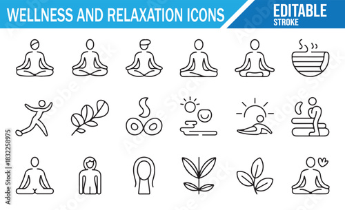 Relaxation and self care symbols editable stroke vector icon set