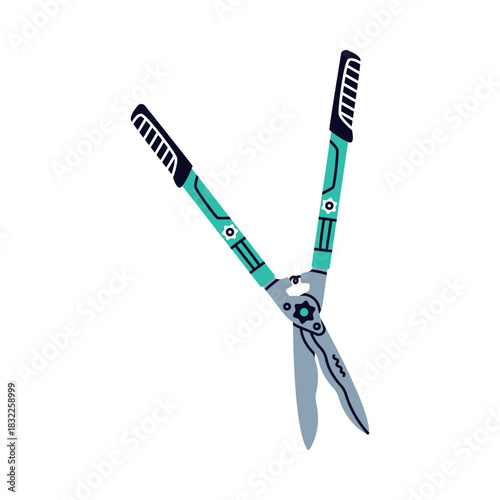 Pair of Scissors and Garden Pruner or Clipper as Hand-operated Shearing Tool Vector Illustration