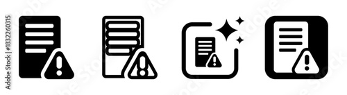 Document with warning triangle icon in clean black vector illustration