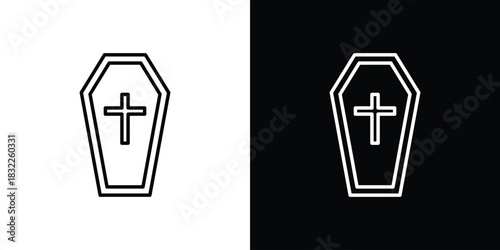 Coffin icon line drawing clipart symbol. Vector illustration