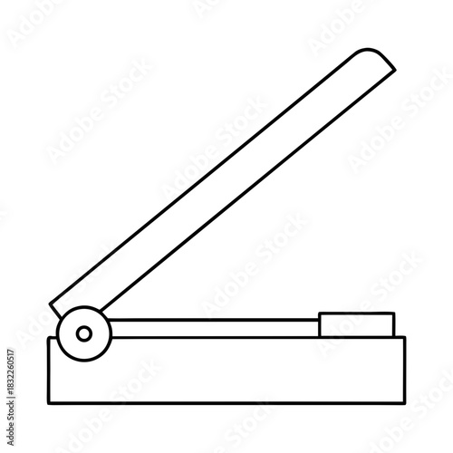 Illustration of an open guillotine paper cutter tool