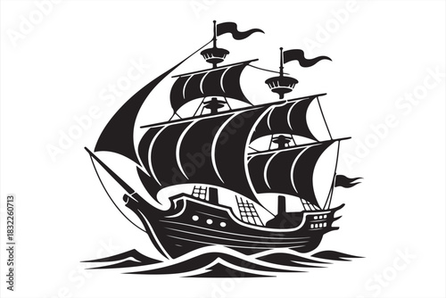 Old sailing ship vector for maritime and travel design