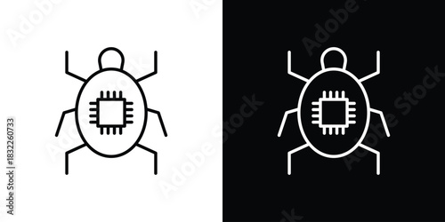 Computer bug icon line drawing clipart symbol. Vector illustration