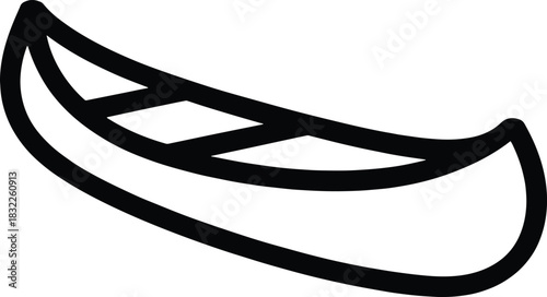 Black outline of a canoe with internal crossbars on white background kayak boat