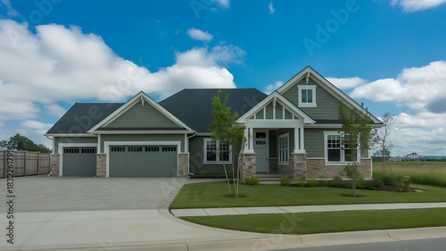 Green Craftsman Style Single Story Home with Three Car Garage craftsman style home