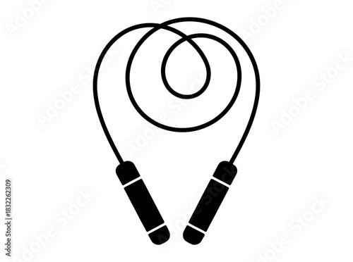 Black and white jump rope illustration for fitness workout cardio equipment design