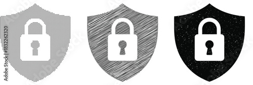 Three shields with padlocks representing security and protection concepts