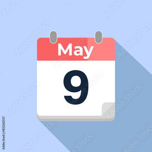 May 9 Vector Calendar
Modern flat color vector calendar with date