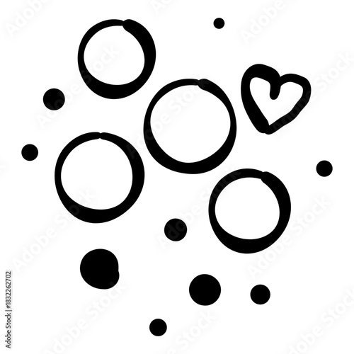 Circle confetti with heart accent doodle minimalist parisian new year decor festive sprinkle illustration cute whimsical line art aesthetic