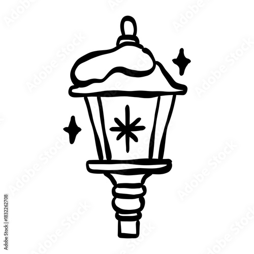 winter lantern line art paris parisian street lamp doodle cozy new year aesthetic elegant outline festive illustration perfect for stickers cards decor