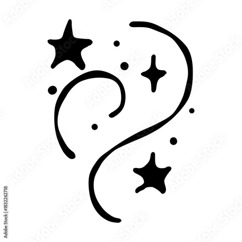 whimsical comet swirl stars parisian sparkle doodle line art illustration celestial decorative element new year french aesthetic clipart