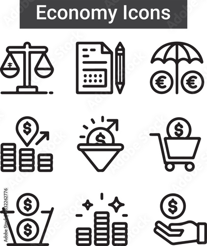 Set of Economic Crisis line icon. Economic outline icons pack. Minimalist linear icons. Bankruptcy icon set. Editable stroke. Vector collection.

