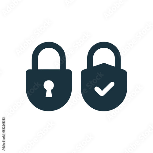 Secure Lock Minimal Vector Icon Set Padlock Check