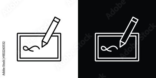 Electronic signature icon line drawing clipart symbol. Vector illustration