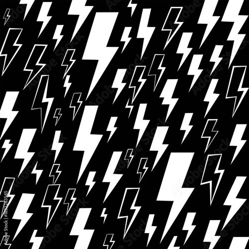 Black and white lightning bolt pattern background seamless electricity thunderbolt design illustration 100