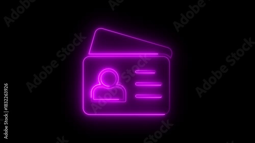 Glowing neon line Taxi driver license icon isolated on black background. Glowing neon man with checklist animation. 4K Video motion graphic