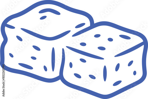 Two blue outlined sugar cubes with dots on white background sweet sweetener