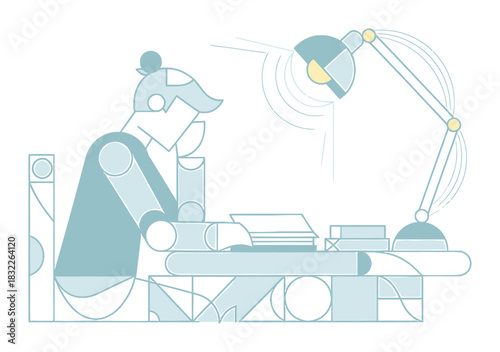 Geometric Student Desk Vector Illustration
