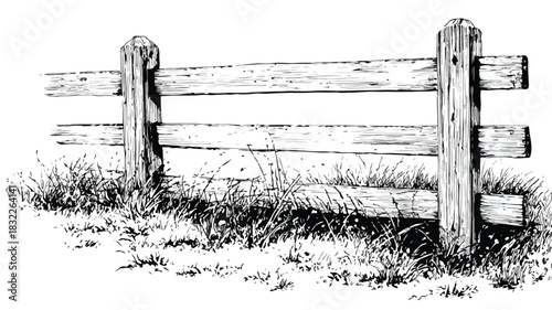 Detailed Drawing of Wooden Fence with 'Wooden' Sign - Professional Illustration