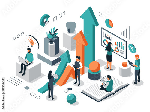 Isometric Skill Development Training Illustration - Modern 3D Vector Art